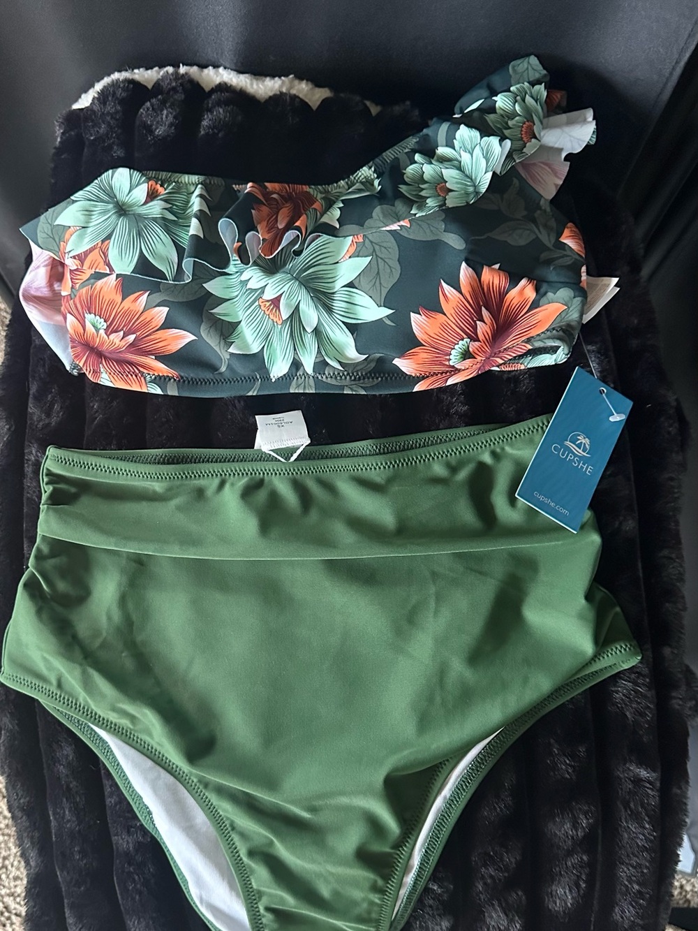 Cupshe One Shoulder Floral High Waisted Bikini Set XS NWT